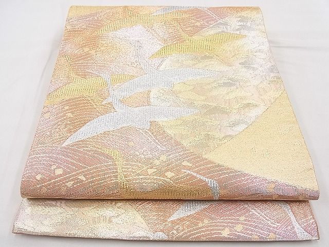 平和屋着物◎西陣 野々村織物謹製 六通柄袋帯 飛鶴浜松文 金銀糸 逸品 BAAG3099kj