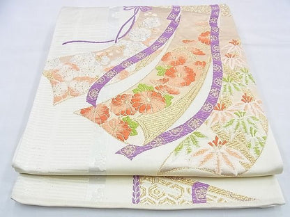 平和屋着物◎西陣 桜井 六通柄袋帯 唐織 几帳草花文 金銀糸 逸品 BAAG3155kj