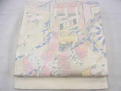 平和屋着物◎六通柄袋帯 唐織 御所車 金銀糸 逸品 BAAG1337fk