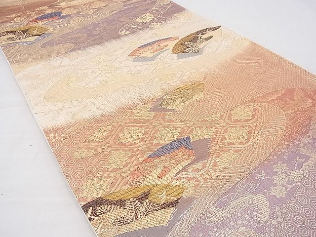 平和屋着物◎西陣 六通柄袋帯 唐織 地紙流し吉祥文 プラチナ二重織 逸品 BAAG1351fk