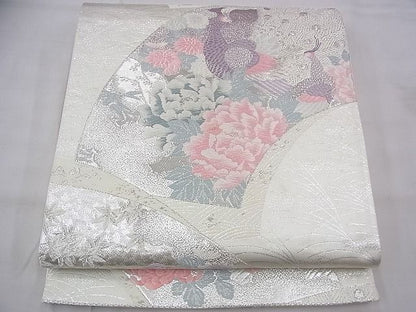 平和屋着物◎六通柄袋帯 唐織 孔雀地紙花文 プラチナ二重織 逸品 BAAG7906fk