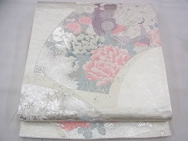 平和屋着物◎六通柄袋帯 唐織 孔雀地紙花文 プラチナ二重織 逸品 BAAG7906fk