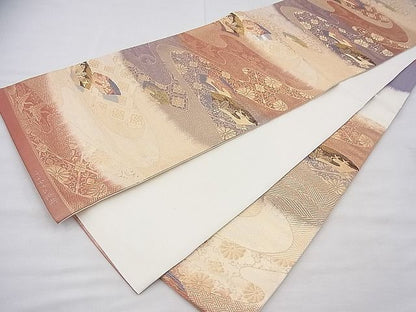 平和屋着物◎西陣 六通柄袋帯 唐織 地紙流し吉祥文 プラチナ二重織 逸品 BAAG1351fk