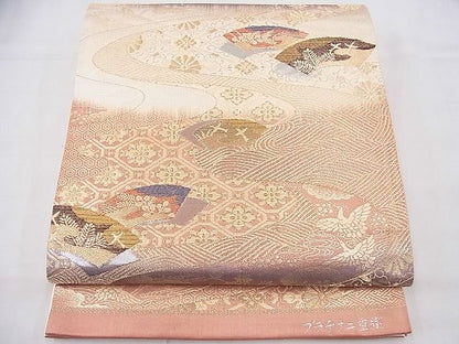 平和屋着物◎西陣 六通柄袋帯 唐織 地紙流し吉祥文 プラチナ二重織 逸品 BAAG1351fk