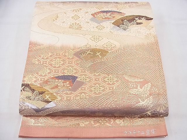 平和屋着物◎西陣 六通柄袋帯 唐織 地紙流し吉祥文 プラチナ二重織 逸品 BAAG1351fk