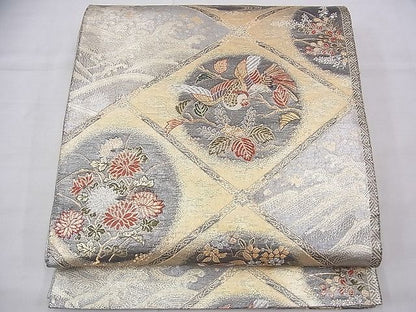 平和屋着物◎佐賀錦 六通柄袋帯 唐織 菱天井花鳥丸文 金銀糸 逸品 BAAG7931fk