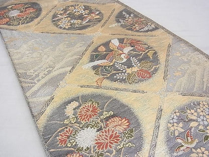 平和屋着物◎佐賀錦 六通柄袋帯 唐織 菱天井花鳥丸文 金銀糸 逸品 BAAG7931fk