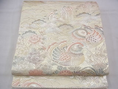 平和屋着物◎六通柄袋帯 鴛鴦流水松花文 金銀糸 逸品 BAAG7960fk