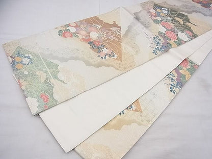 平和屋着物◎六通柄袋帯 唐織 色紙重ね秋草文 金銀糸 逸品 BAAG7989fk