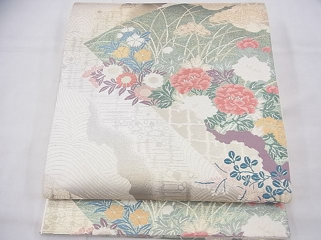 平和屋着物◎六通柄袋帯 唐織 色紙重ね秋草文 金銀糸 逸品 BAAG7989fk