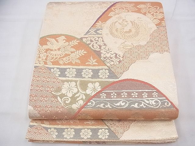 平和屋着物◎六通柄袋帯 唐織 鳳凰名物裂遠山文 金糸 逸品 BAAG7853fk