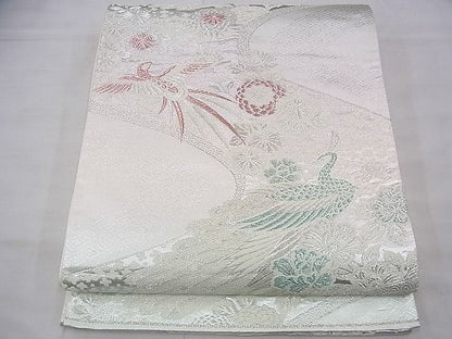 平和屋着物◎六通柄袋帯 唐織 流水花鳥文 銀糸 逸品 BAAG8041fk