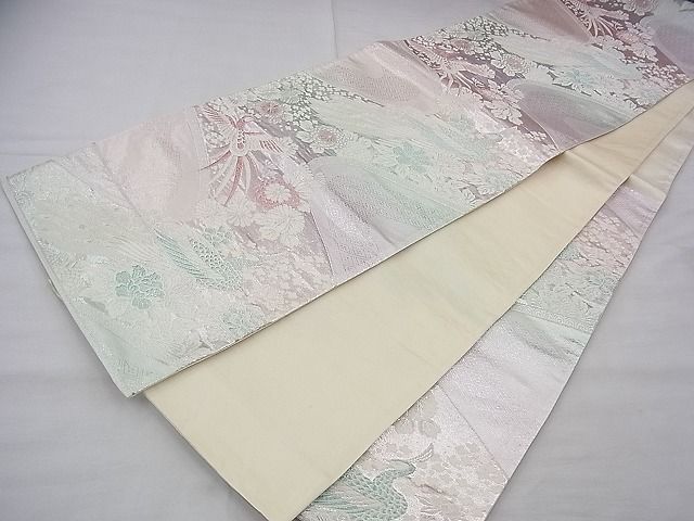 平和屋着物◎六通柄袋帯 唐織 流水花鳥文 銀糸 逸品 BAAG8041fk