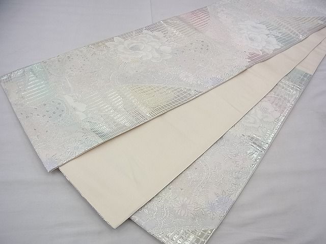 平和屋着物◎六通柄袋帯 唐織 澄爽花苑文 銀糸 逸品 BAAG7886fk