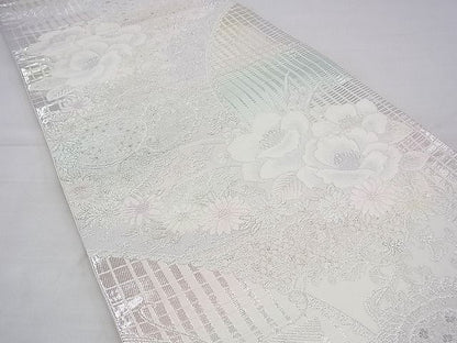 平和屋着物◎六通柄袋帯 唐織 澄爽花苑文 銀糸 逸品 BAAG7886fk