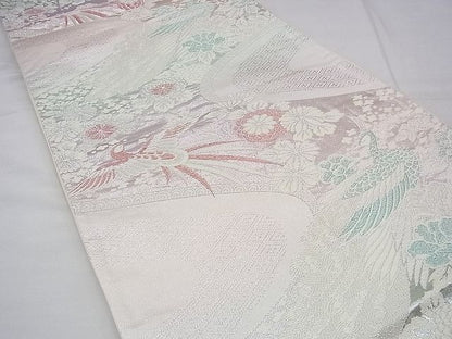 平和屋着物◎六通柄袋帯 唐織 流水花鳥文 銀糸 逸品 BAAG8041fk