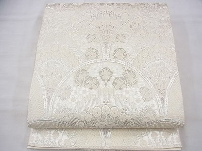 平和屋着物◎六通柄袋帯 唐織 裳美織 青海波花文 銀糸 逸品 BAAG8029fk