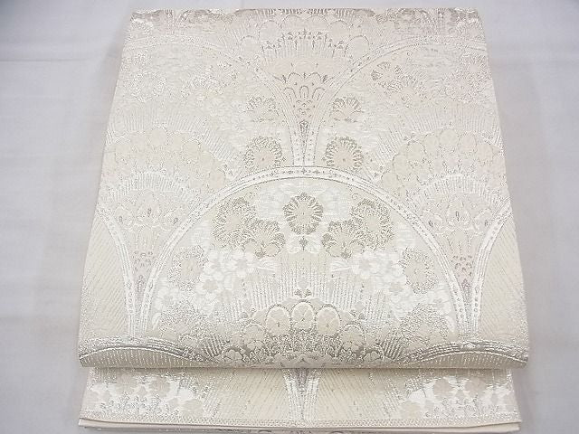 平和屋着物◎六通柄袋帯 唐織 裳美織 青海波花文 銀糸 逸品 BAAG8029fk