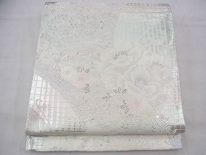 平和屋着物◎六通柄袋帯 唐織 澄爽花苑文 銀糸 逸品 BAAG7886fk
