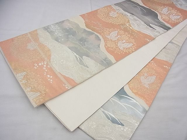 平和屋着物◎六通柄袋帯 道長鳳凰花文 金銀糸 逸品 BAAG8052fk