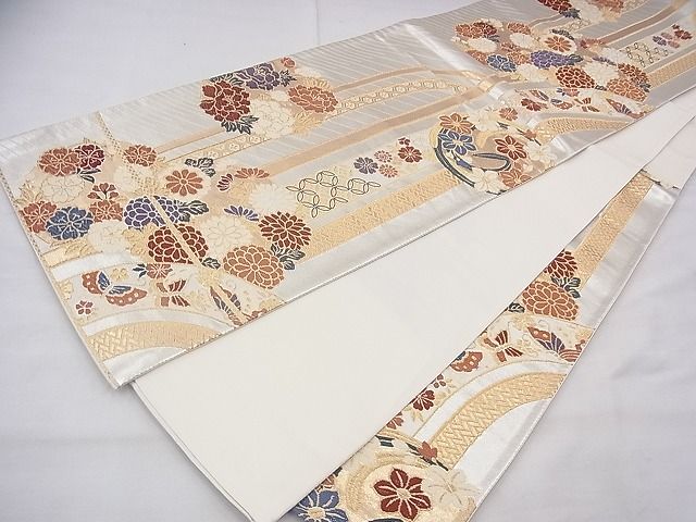 平和屋着物◎六通柄袋帯 唐織 舞蝶花丸文 金銀糸 逸品 BAAG8045fk