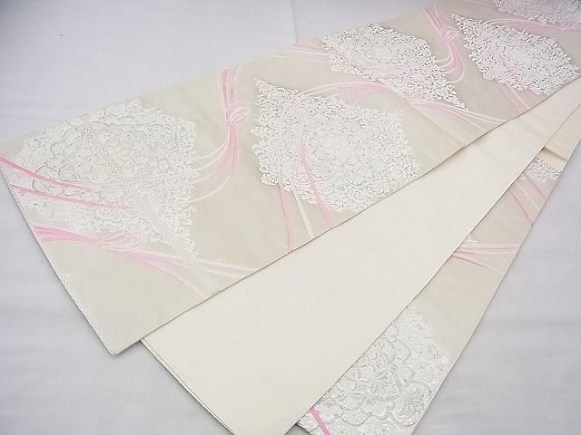 平和屋着物◎六通柄袋帯 唐織 正倉院結紐文 銀糸 逸品 BAAG8047fk
