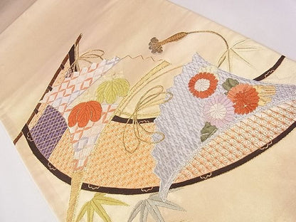 平和屋着物■袋帯 総刺繍 駒刺繍 几帳扇面花文 金銀糸 逸品 CAAG1677eg