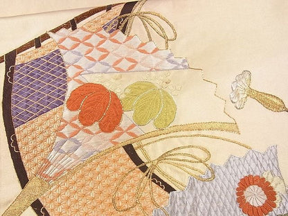平和屋着物■袋帯 総刺繍 駒刺繍 几帳扇面花文 金銀糸 逸品 CAAG1677eg