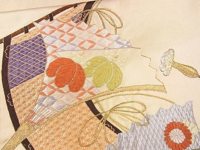 平和屋着物■袋帯 総刺繍 駒刺繍 几帳扇面花文 金銀糸 逸品 CAAG1677eg