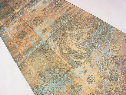 平和屋着物■六通柄袋帯 向かい鳥草花文 金糸 引箔 逸品 CAAG1665eg