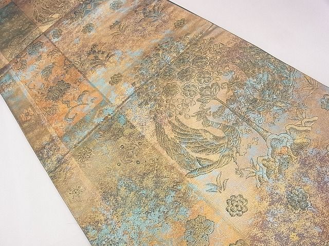 平和屋着物■六通柄袋帯 向かい鳥草花文 金糸 引箔 逸品 CAAG1665eg