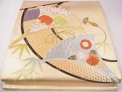 平和屋着物■袋帯 総刺繍 駒刺繍 几帳扇面花文 金銀糸 逸品 CAAG1677eg