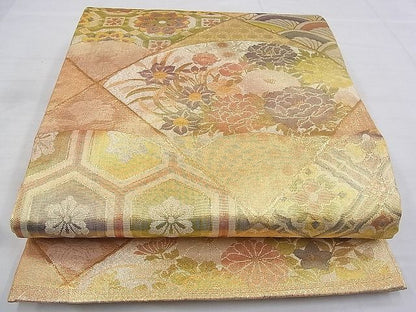 平和屋着物◎佐賀錦 六通柄袋帯 地紙菱吉祥花文 金糸 逸品 BAAG0173if