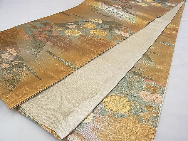 平和屋着物◎佐賀錦 六通柄袋帯 唐織 エ霞遠山花文 金糸 逸品 BAAG0180if
