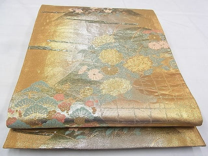 平和屋着物◎佐賀錦 六通柄袋帯 唐織 エ霞遠山花文 金糸 逸品 BAAG0180if