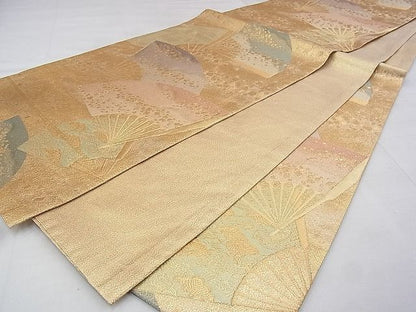 平和屋着物◎佐賀錦 六通柄袋帯 扇面箔散らし文様 金糸 逸品 BAAG0186if