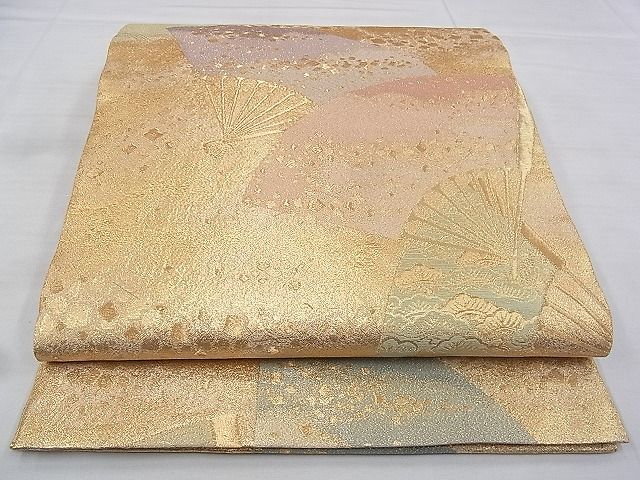 平和屋着物◎佐賀錦 六通柄袋帯 扇面箔散らし文様 金糸 逸品 BAAG0186if