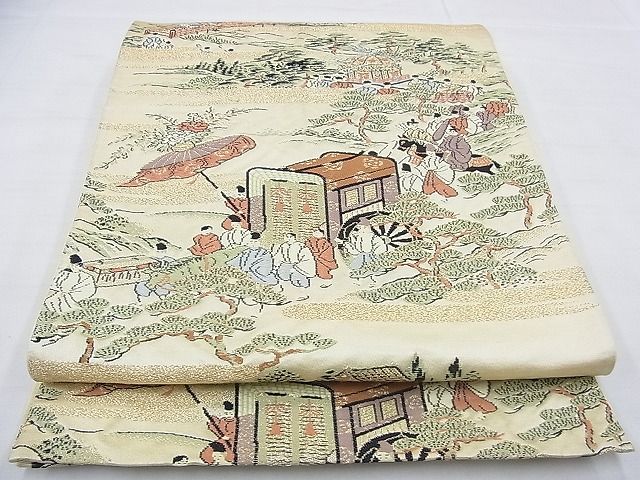 平和屋着物◎六通柄袋帯 唐織 大名行列 金糸 逸品 BAAG9617if