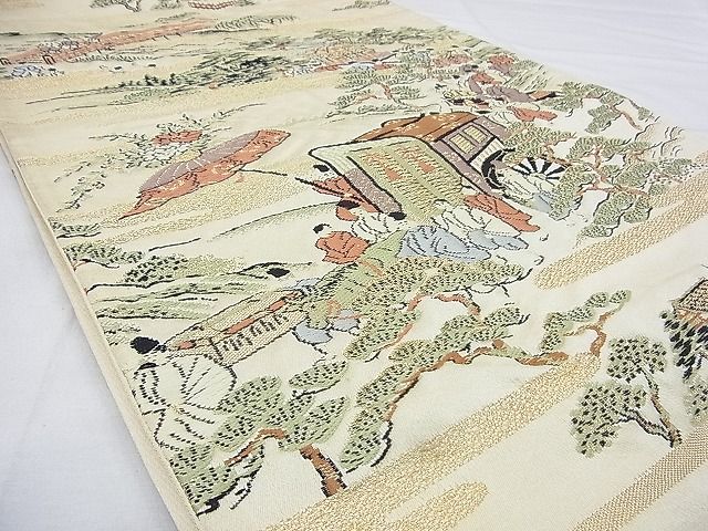 平和屋着物◎六通柄袋帯 唐織 大名行列 金糸 逸品 BAAG9617if