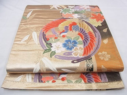 平和屋着物◎六通柄袋帯 唐織 鳳凰花丸文 金銀糸 逸品 BAAG9606if