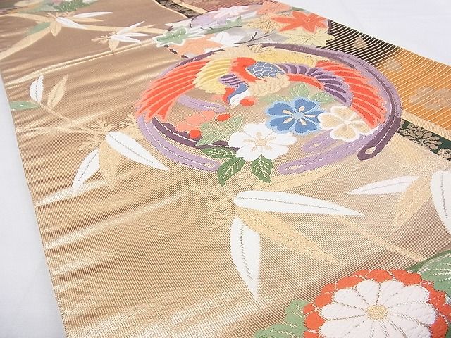 平和屋着物◎六通柄袋帯 唐織 鳳凰花丸文 金銀糸 逸品 BAAG9606if