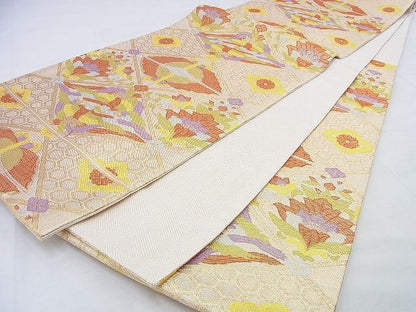 平和屋着物◎佐賀錦 六通柄袋帯 鳳凰向かい蝶花文 金糸 逸品 BAAG9628if