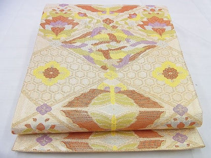 平和屋着物◎佐賀錦 六通柄袋帯 鳳凰向かい蝶花文 金糸 逸品 BAAG9628if