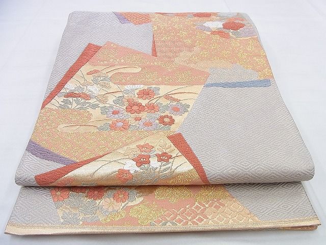 平和屋着物◎六通柄袋帯 色紙吉祥花文 金糸 逸品 BAAG9631if