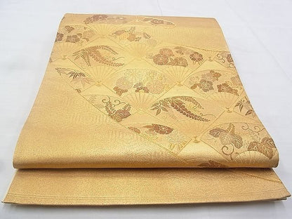 平和屋着物◎六通柄袋帯 流水扇面花文 金糸 逸品 BAAG9647if
