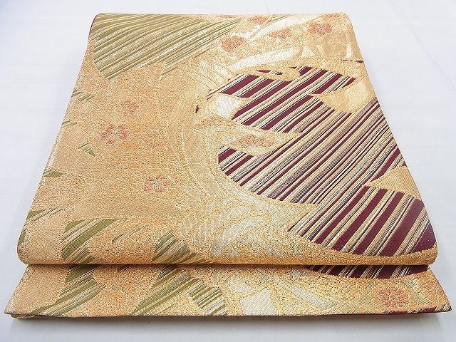 平和屋着物◎六通柄袋帯 束熨斗草花文 金糸 逸品 BAAG9641if