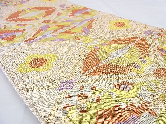 平和屋着物◎佐賀錦 六通柄袋帯 鳳凰向かい蝶花文 金糸 逸品 BAAG9628if