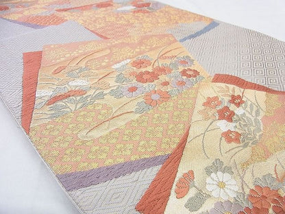 平和屋着物◎六通柄袋帯 色紙吉祥花文 金糸 逸品 BAAG9631if