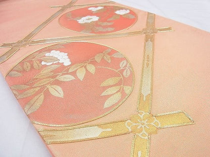 平和屋着物◎太鼓柄袋帯 駒刺繍 菱天井花丸文 金彩 逸品 BAAG9629if