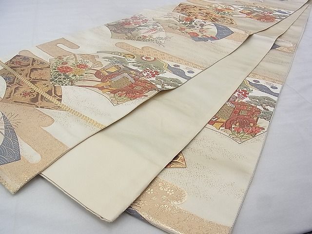 平和屋着物◎六通柄袋帯 唐織 エ霞地紙吉祥花文 金糸 逸品 BAAG9650if